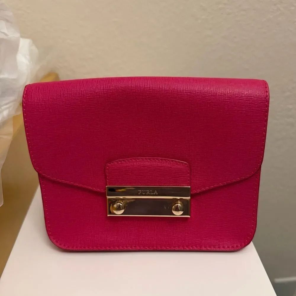 Furla Hot Pink Crossbody Bag with Gold Hardware